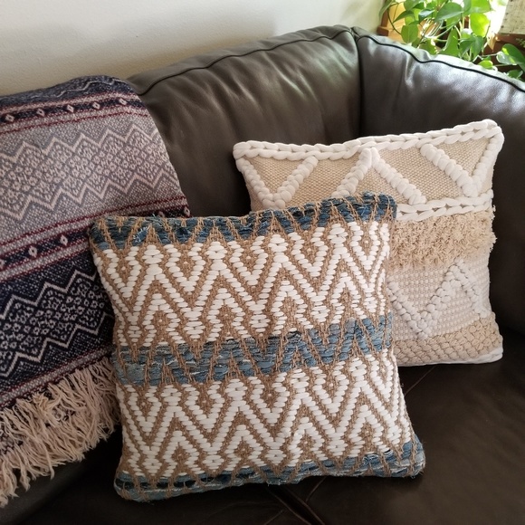 LAST ONE Denim Cotton Jute Woven Toss Pillow Cover - Picture 2 of 4